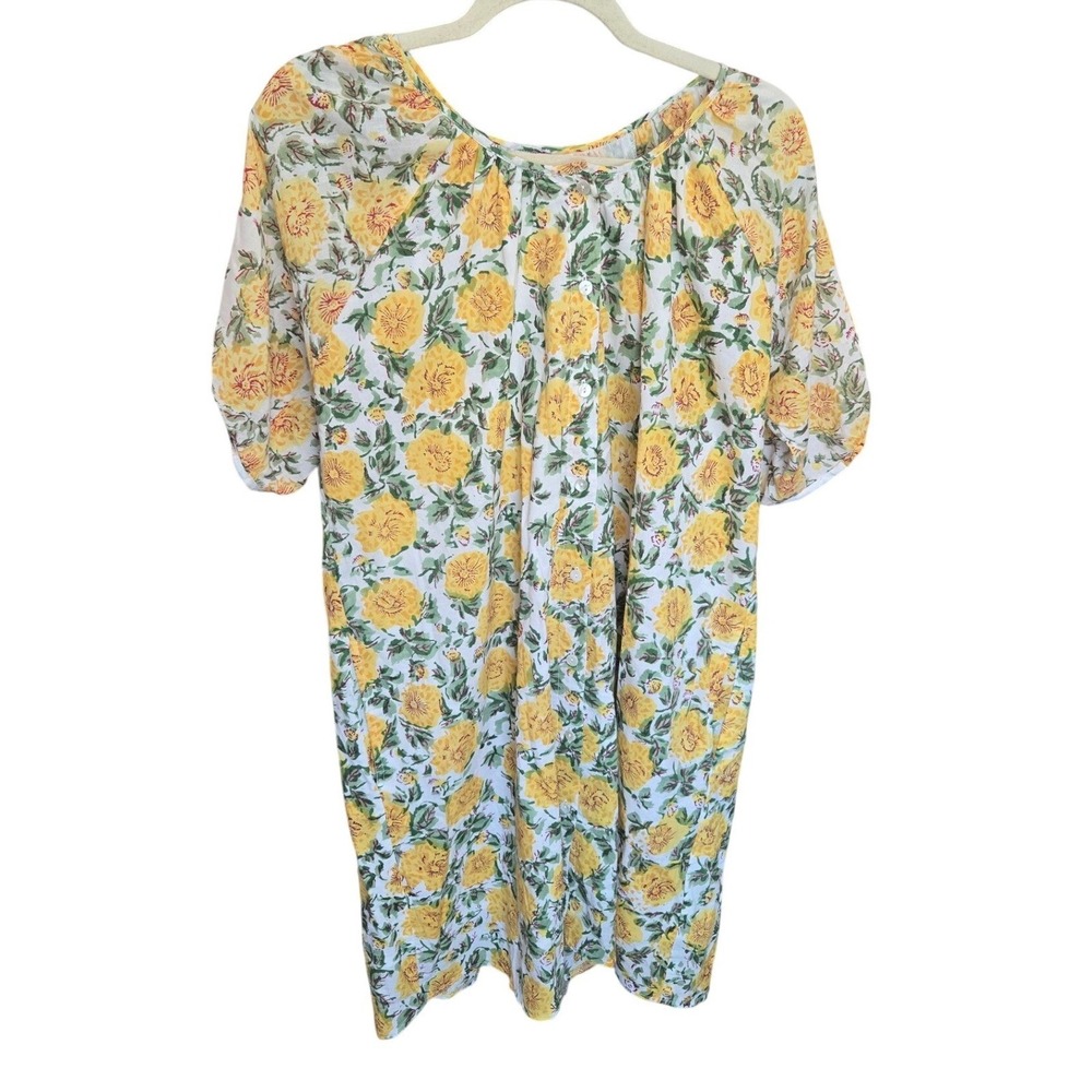 Lagamos Scoopneck Mini Dress Cotton Boho Yellow Floral Summer Travel Large